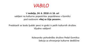 Vabilo KPD Pedal Gomilica “Naj se čuje pesem”